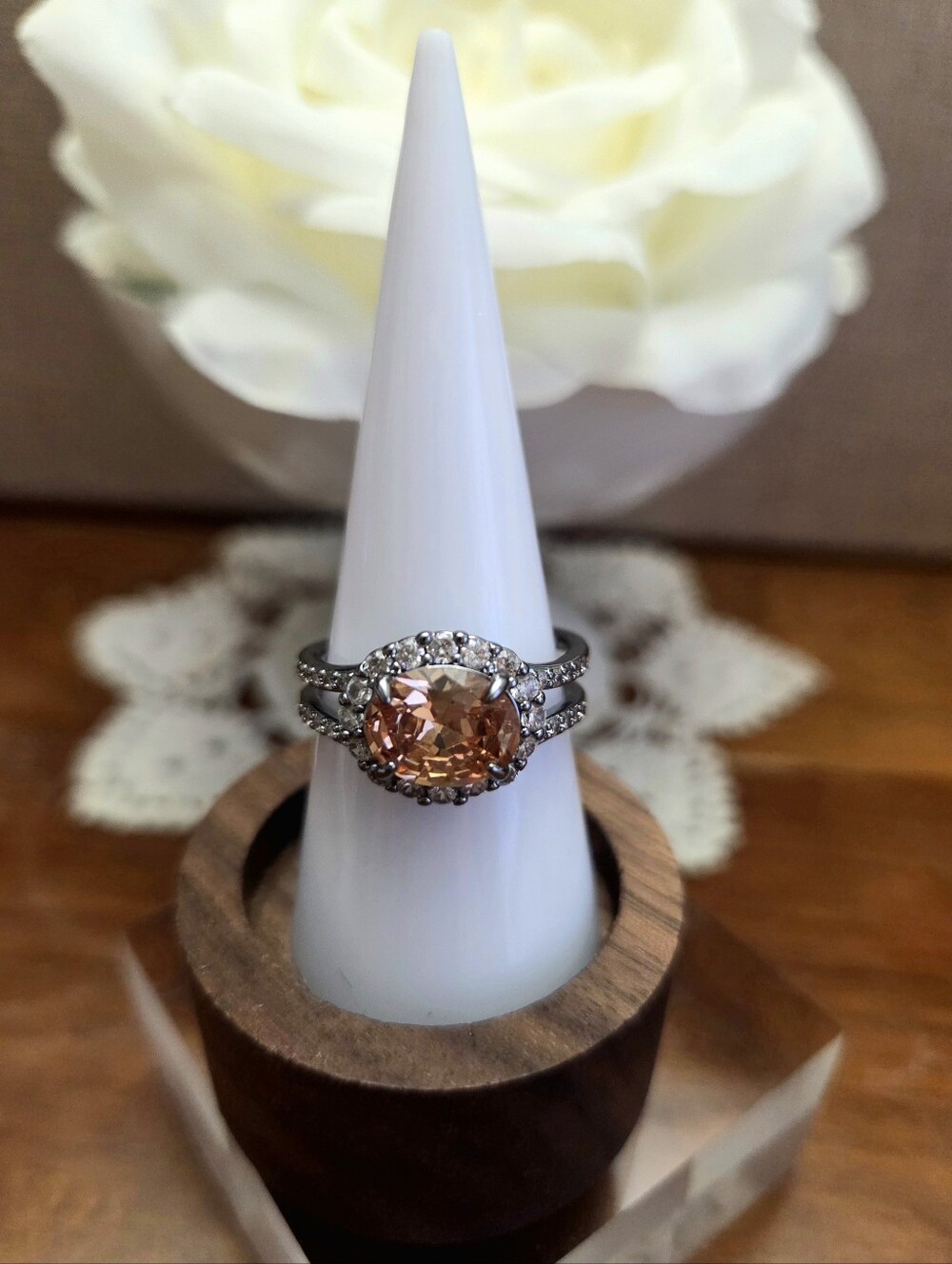 BP Peach Halo Ring with Accent Stones
